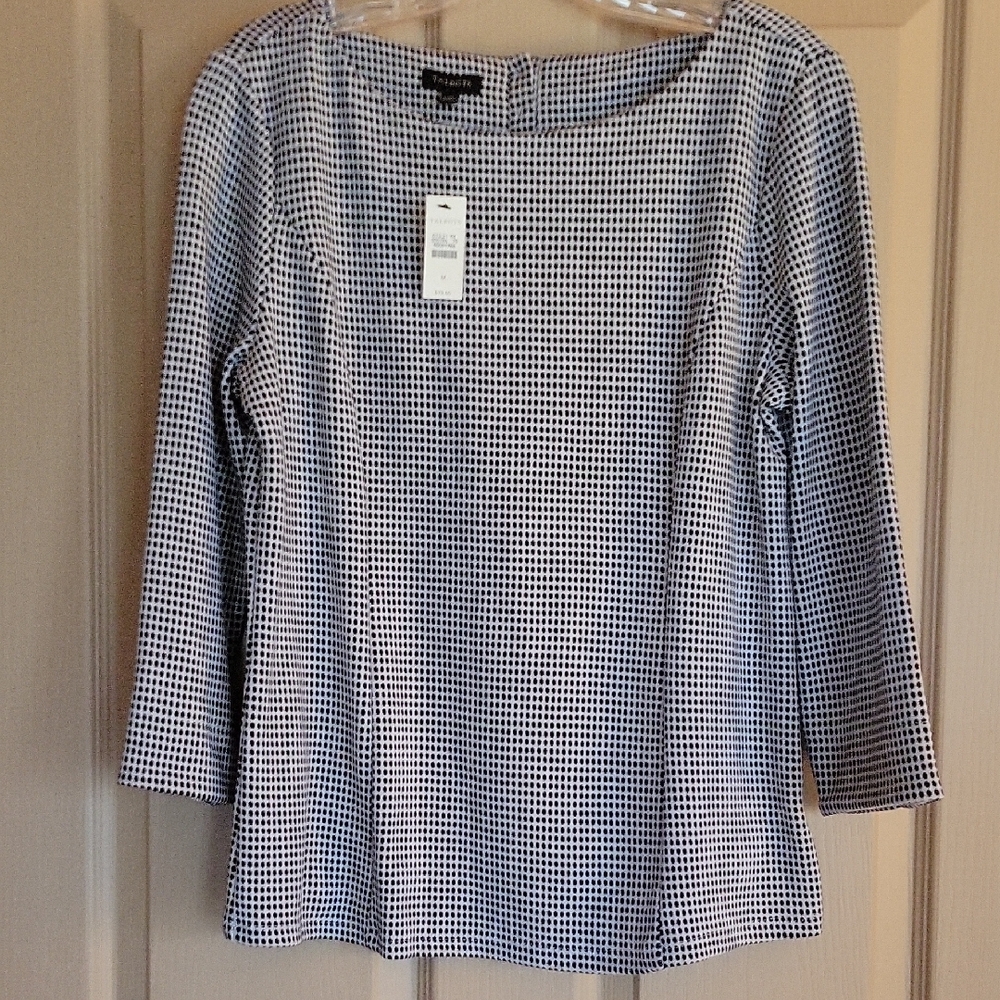 Talbots Blue and White 3/4 Sleeve Boxy Blouse